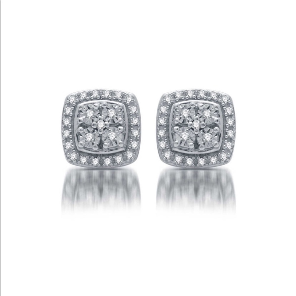 NIB 0.1 ct diamond silver earrings